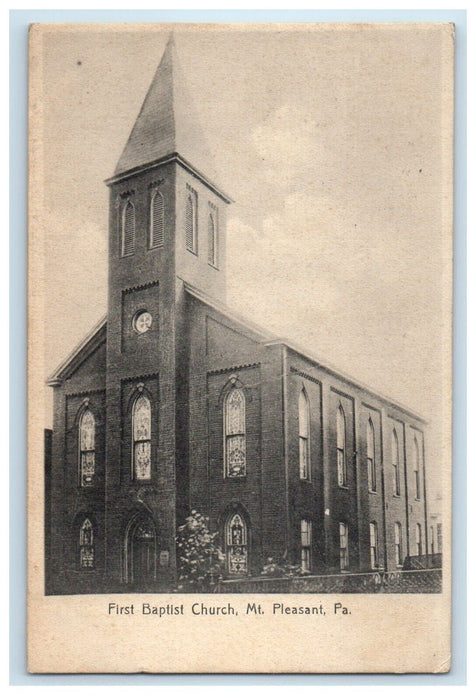 1910 First Baptist Church Mt. Pleasant Pennsylvania PA Posted Antique Postcard