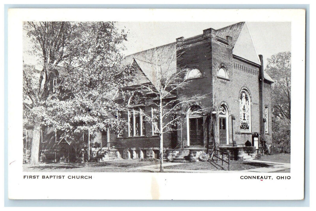 1963 First Baptist Church Street View Conneaut Ohio OH Posted Vintage Postcard