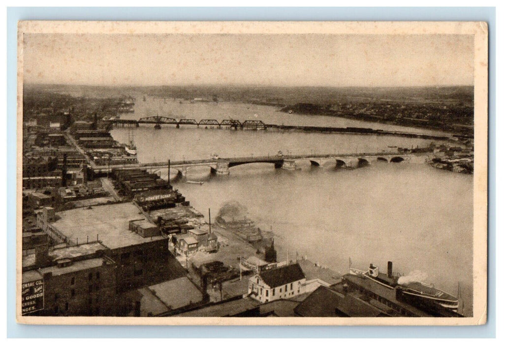 Birds Eye View New Cherry Street Bridge Foreground Toledo Ohio OH Postcard