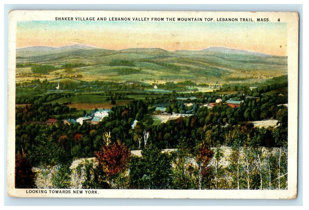 Lebanon Trail Massachusetts Shaker Village Valley From Mountain Top MA Postcard