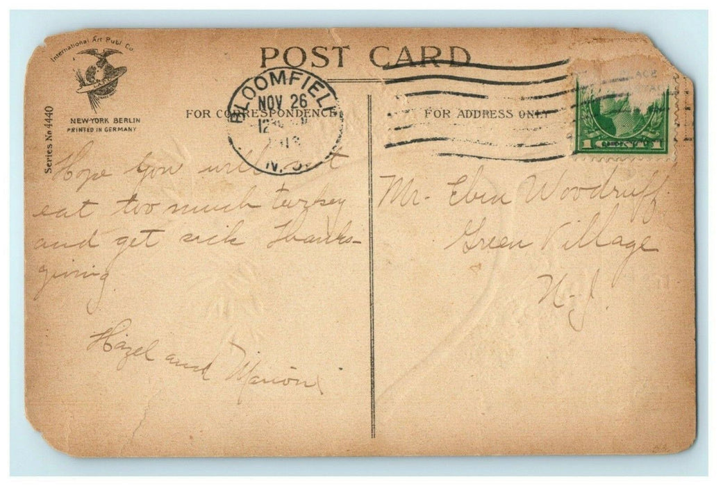 Clapsaddle Thanksgiving Wishbone Bloomfield New jersey 1913 Antique Postcard