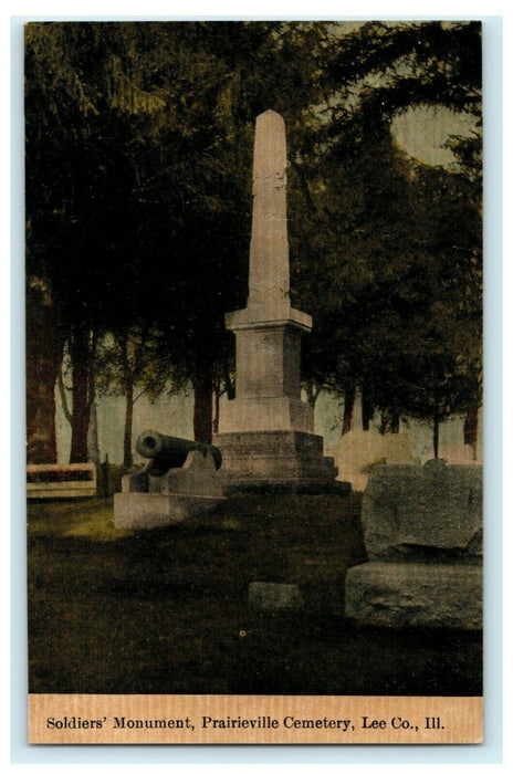 Soldiers' Monument Prairieville Cemetery Illinois c1910 Antique Vintage Postcard