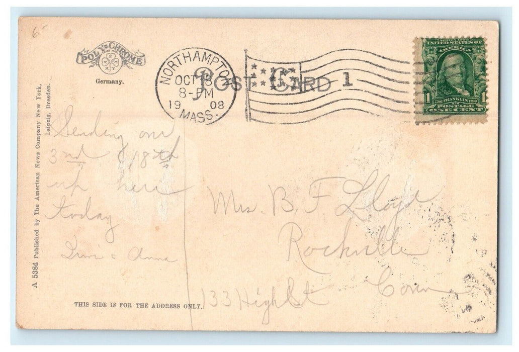 1908 Court House And First Church Northampton Massachusetts MA Antique Postcard