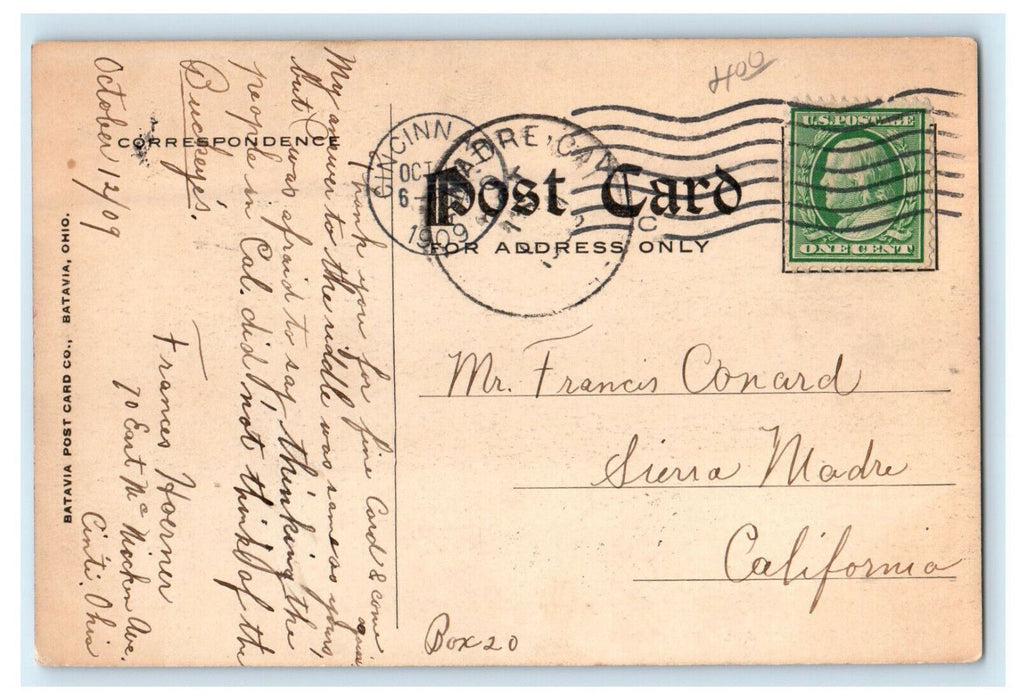 1909 Sierra Madre CA Hamilton County Jail Ohio OH Hand Colored Postcard