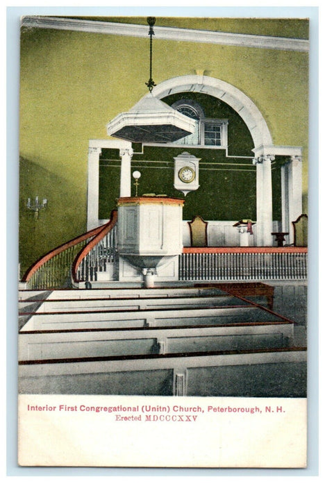 1913 Interior First Congregational Church Peterborough New Hampshire NH Postcard