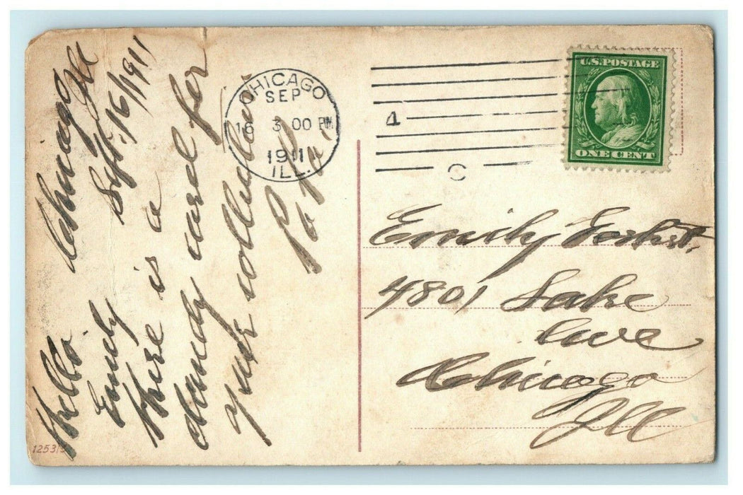 Girls Riding Sled Chicago Illinois 1911 Gel Antique Sledding Postcard