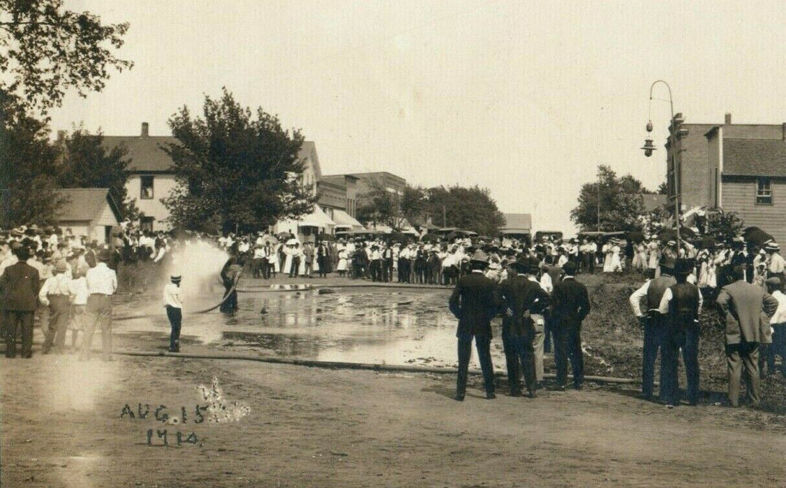 Water Hose Fight Event - 1910 Campus Illinois RPPC Photo Antique Postcard
