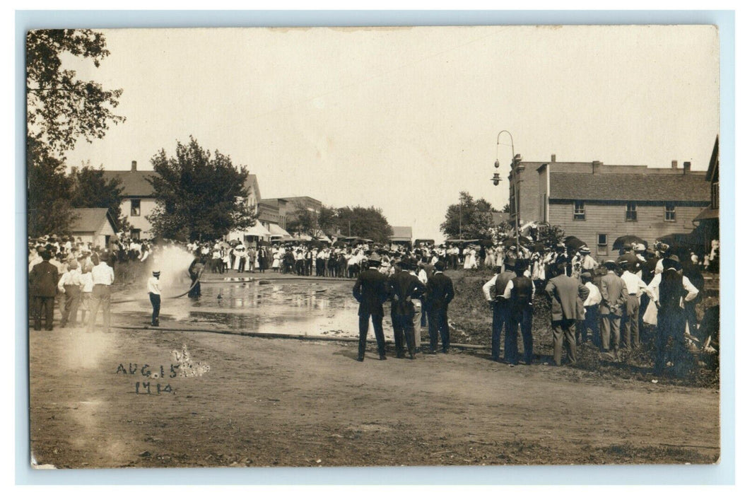Water Hose Fight Event - 1910 Campus Illinois RPPC Photo Antique Postcard