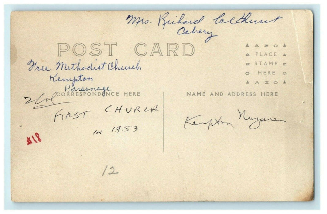1st Methodist Church Kempton Illinois c1910 Antique RPPC Photo Postcard