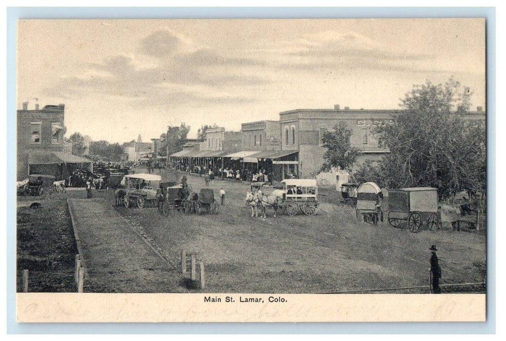 c1910's Main Street View Horse And Carriage Lamar Colorado CO Antique Postcard