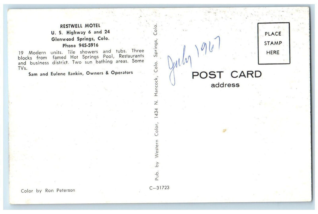c1960s Restwell Motel Outside View Trees Glenwood Springs Colorado CO Postcard