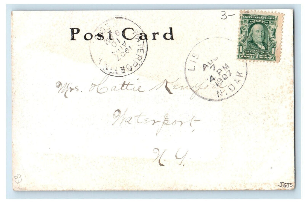 1907 Greetings From Lisbon ND, Lisbon From North East & Sheyenne Falls Postcard