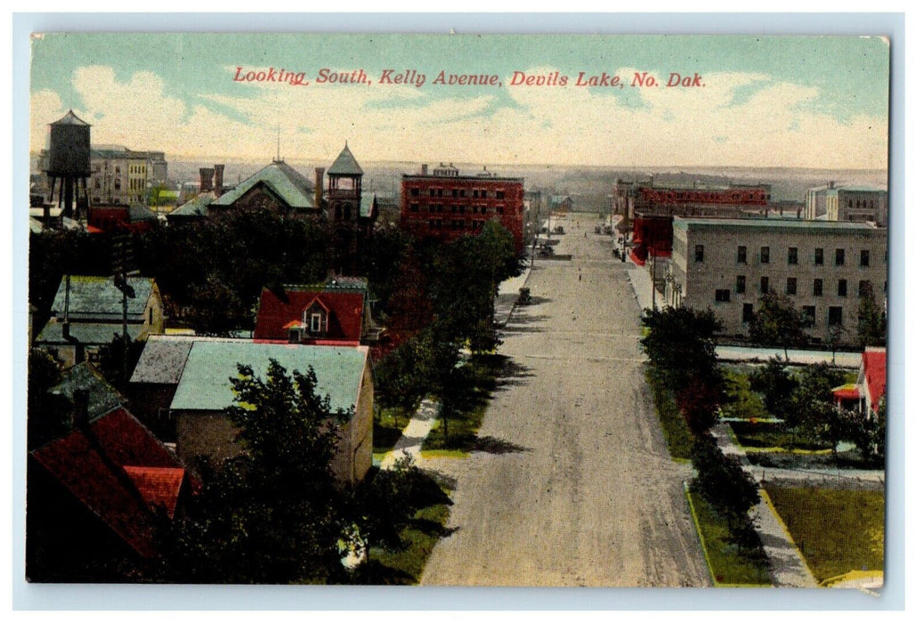 c1910's Looking South Kelly Avenue Devils Lake North Dakota ND Antique Postcard
