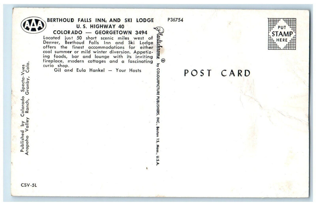 c1960s Berthoud Falls Inn & Ski Lodge Mountain Georgetown Colorado CO Postcard