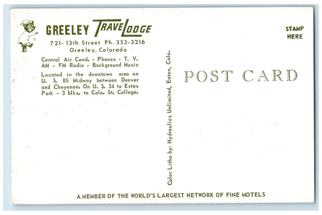 c1960s Greeley TraveLodge Outside View Greeley Colorado CO Antique Postcard