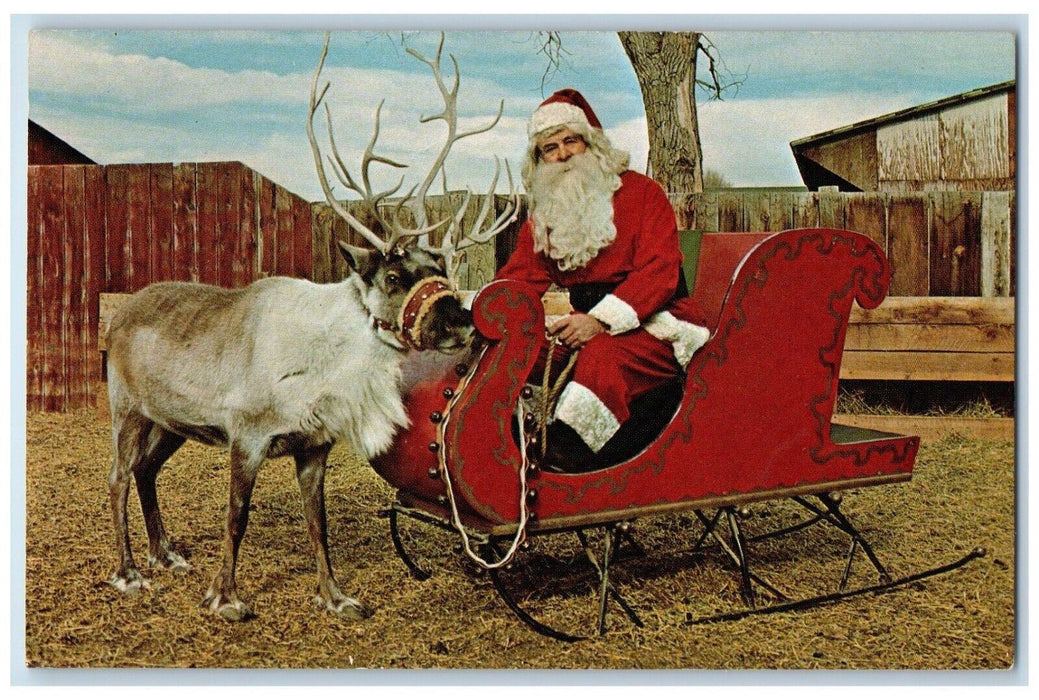c1960s Santa Reindeer at Santa's Summer Home Estes Park Colorado CO Postcard