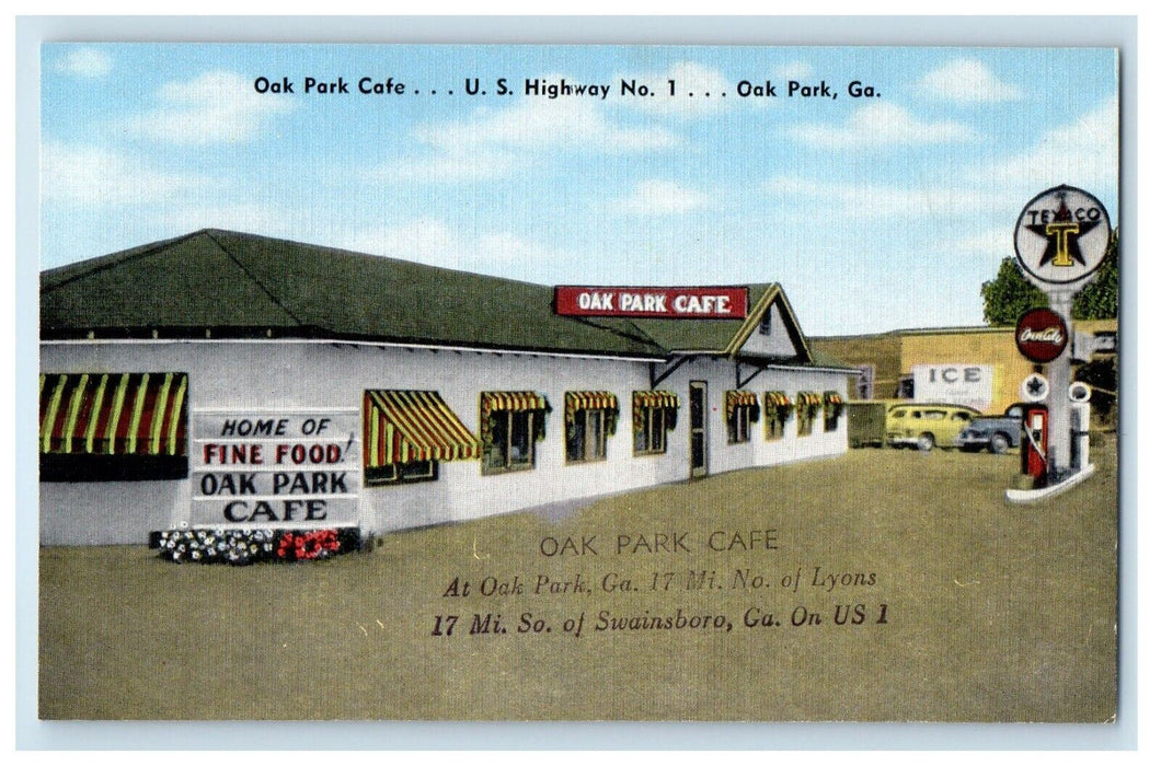 c1950's Oak Park Cafe U. S. Highway No. 1 Cars Oak Park Georgia GA Postcard