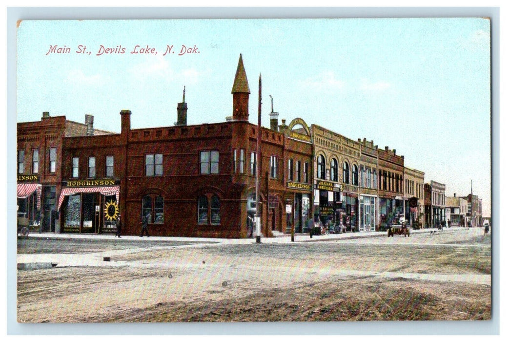 c1910's Main Street Hodgkinson Building Devil's Lake North Dakota ND Postcard