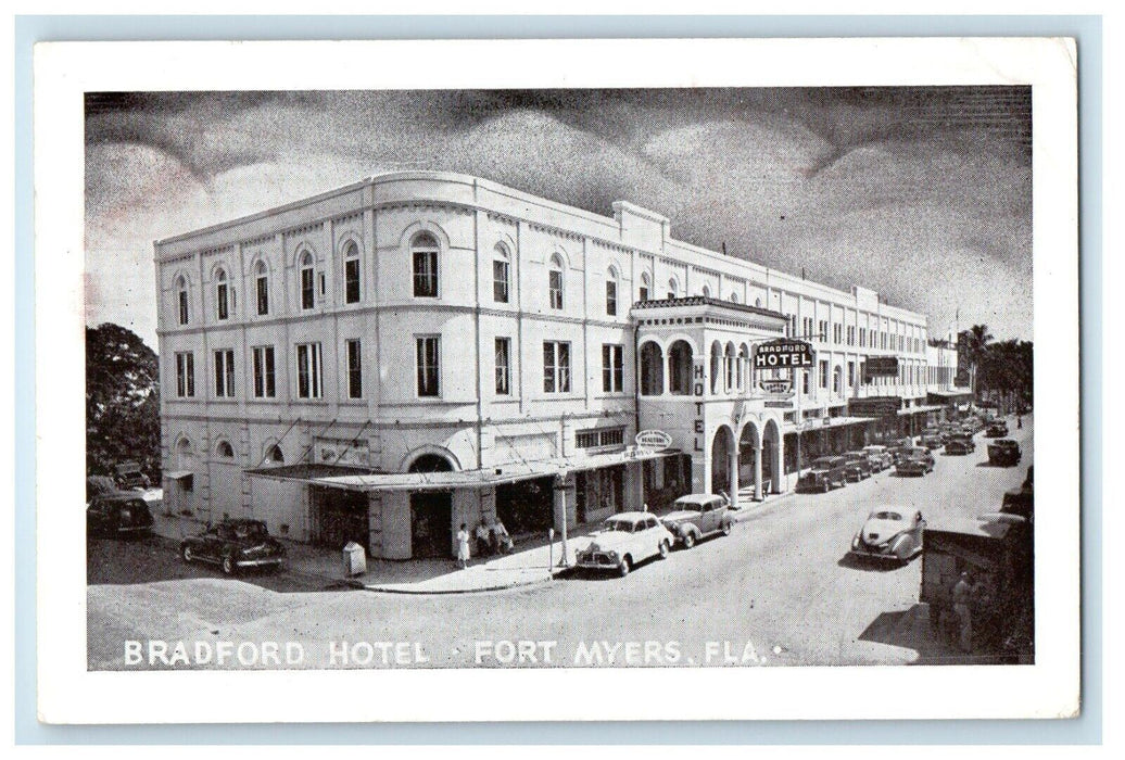 1947 Bradford Hotel Building Cars Street View Fort Myers Florida FL Postcard