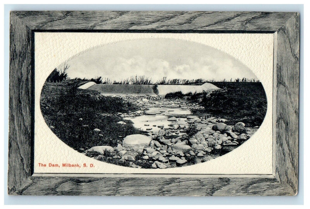 c1910's View Of The Dam Millbank South Dakota SD Embossed Antique Postcard