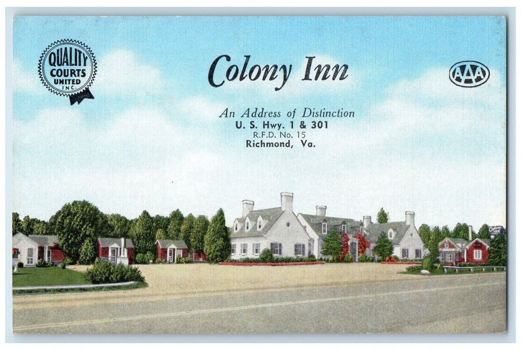 c1940s Roadside Colony Inn Building Exterior View Richmond Virginia VA Postcard