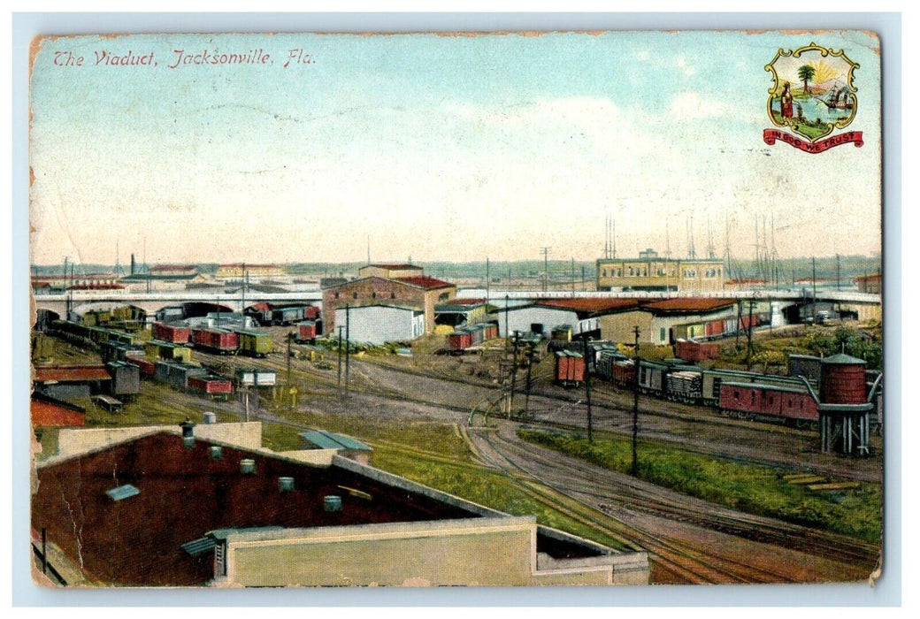 1910 The Viaduct Railroad Train Tracks  View Jacksonville Florida FL Postcard