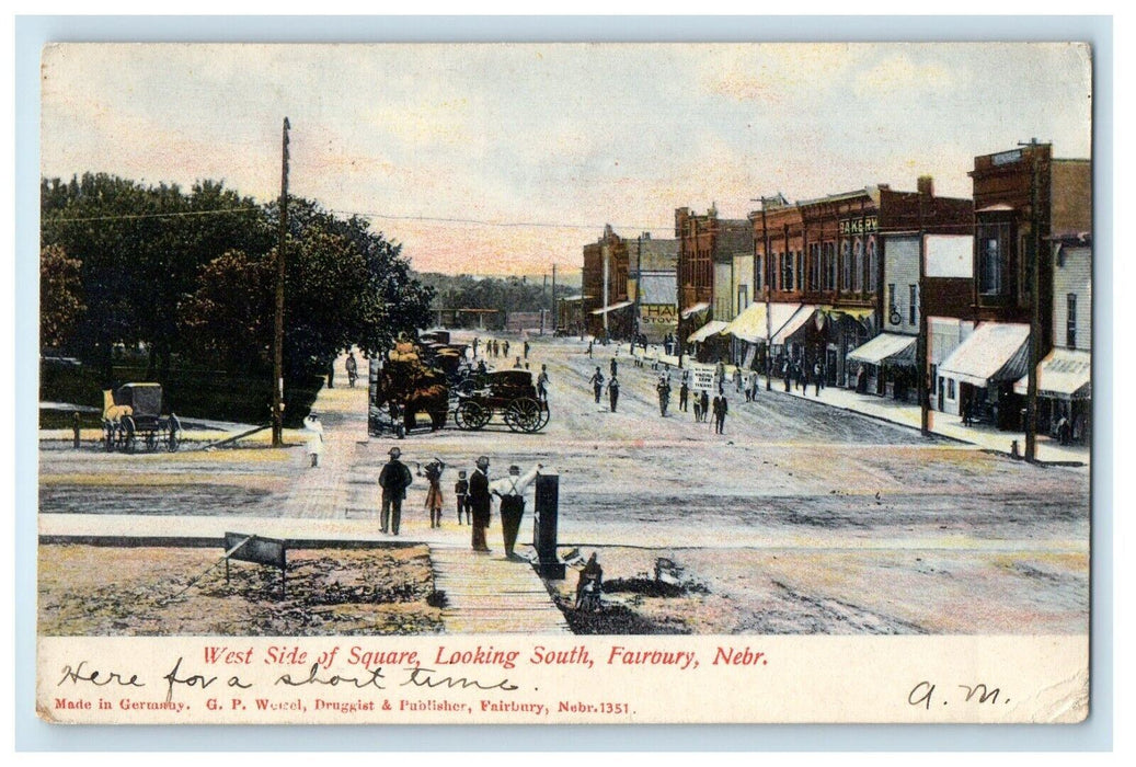 1907 West Side Of Square Looking South Fairbury Nebraska NE Antique Postcard
