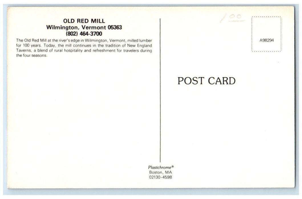 c1910s Old Red Mill Restaurant Tavern Dining Room Wilmington Vermont VT Postcard
