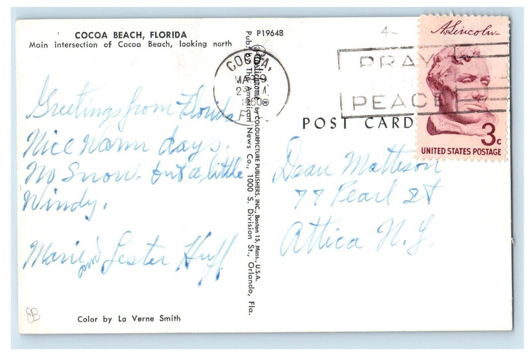 1960 Main Intersection Of Cocoa Beach Mens Shop Stores Cars Florida FL Postcard