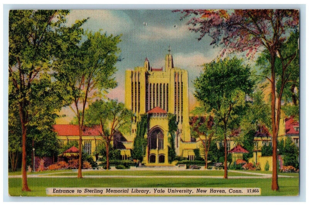 c1940s Entrance Sterling Memorial Library Yale University New Haven CT Postcard
