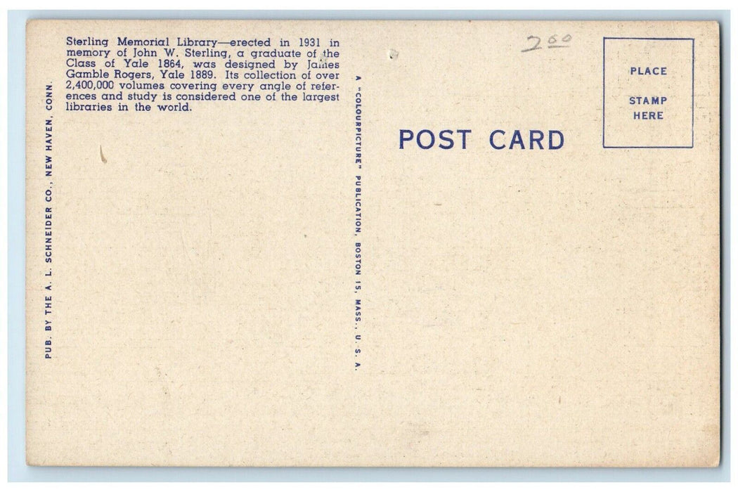 c1940s Entrance Sterling Memorial Library Yale University New Haven CT Postcard