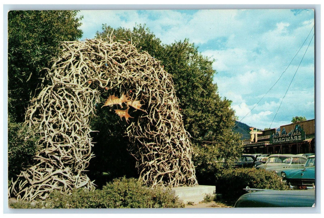 c1960's Elk Horn Arch, City Park, Downtown Jackson Wyoming WY Postcard