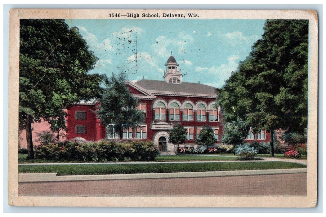 c1910s Exterior View High School Building Delavan Wisconsin WI Antique Postcard