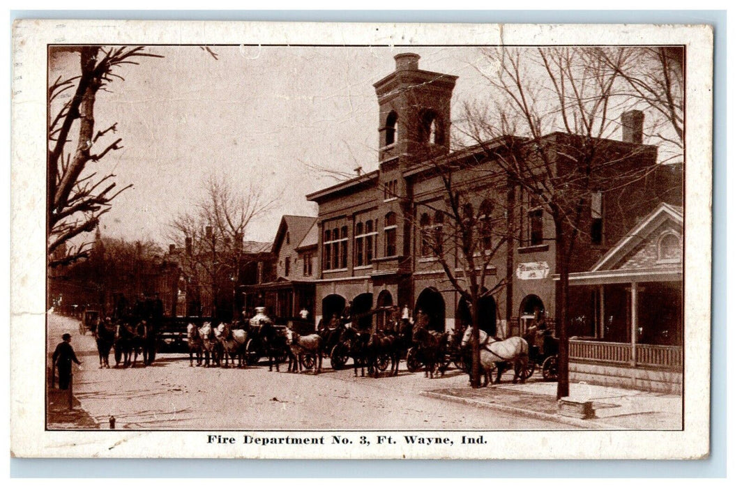 1910 Fire Department No. 3 Fort Wayne Indiana IN, Horse And Carriage Postcard