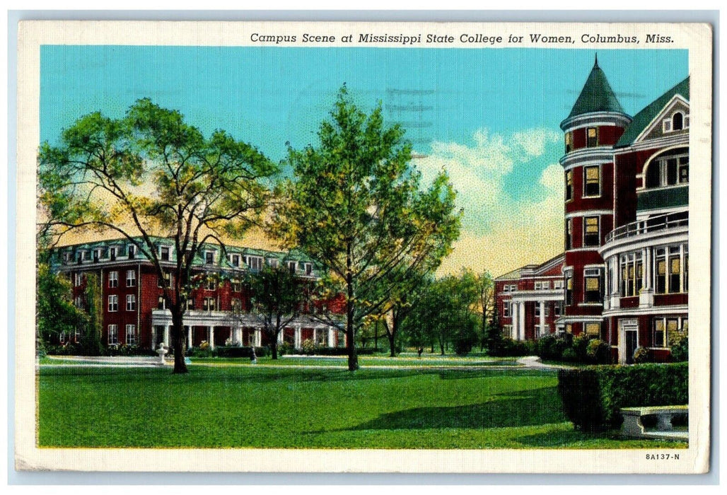 c1940s Campus Scene Mississippi State College for Women Columbus Miss Postcard