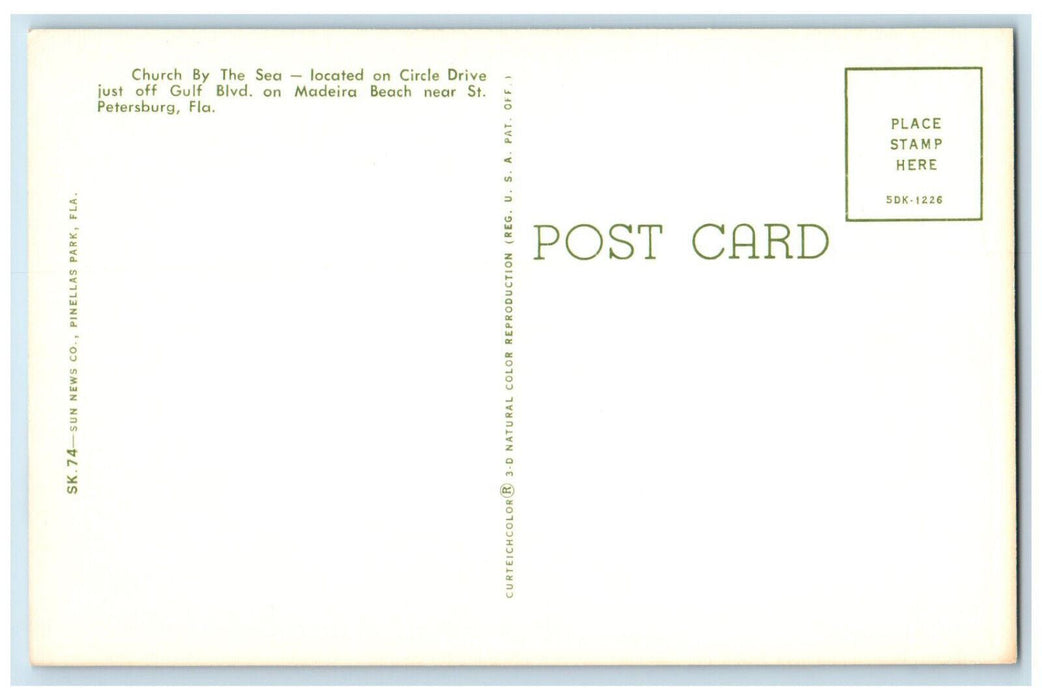 c1960s Church By Sea, Circle Drive, on Madeira Beach St. Petersburg FL Postcard