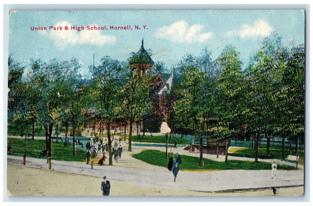 1911 Union Park & High School, Hornell New York NY Antique Posted Postcard