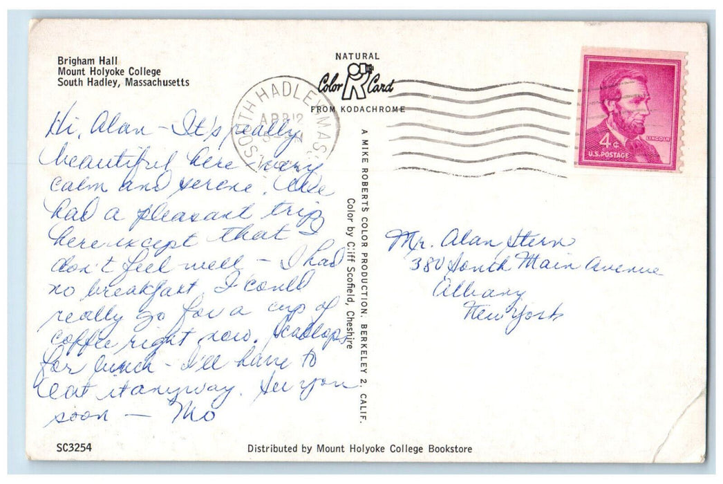 c1960s Birgham Hall Mount Holyoke College South Hadley Massachusetts MA Postcard