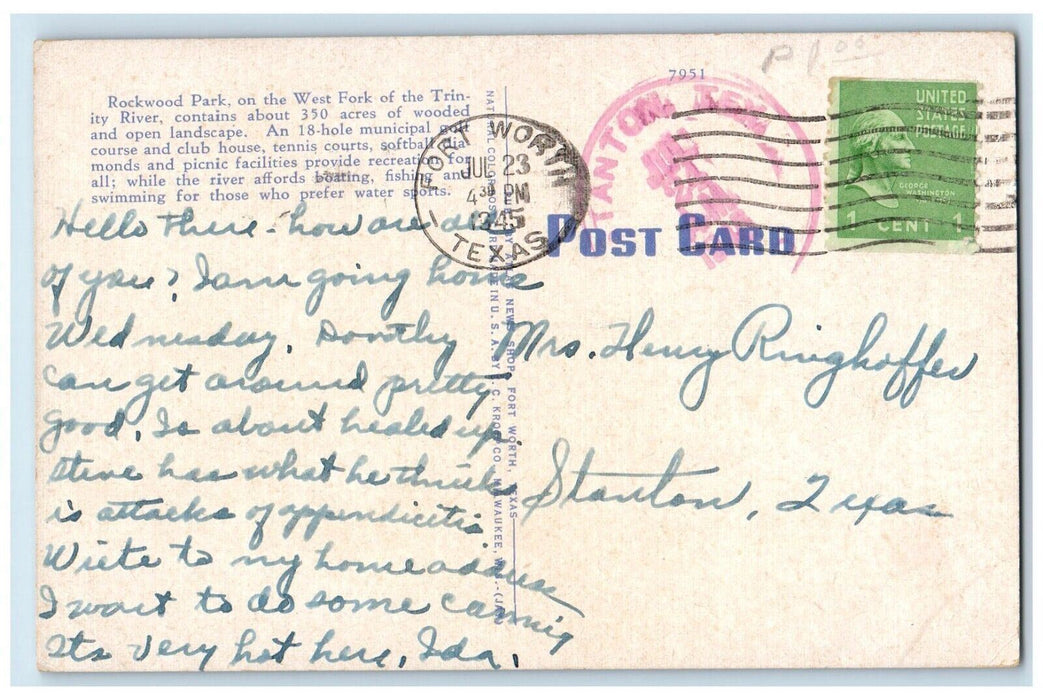 c1940s Trees in Trinity River Rockwood Park 1945 Fort Worth Texas TX Postcard