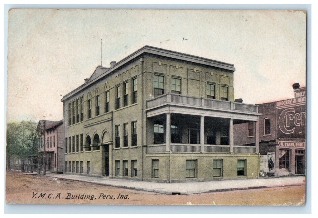 1907 Y. M. C. A. Building Grocery Store Peru Indiana IN Posted Antique Postcard