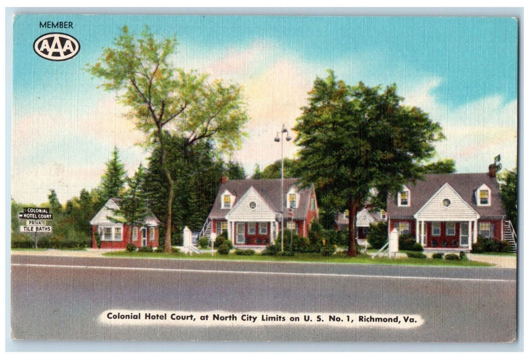 c1940's Colonial Hotel Court, at North City, Richmond Virginia VA Postcard