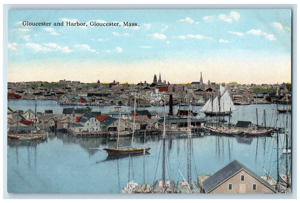 c1910 Boat Scene, Gloucester and Harbor, Gloucester Massachusetts MA Postcard