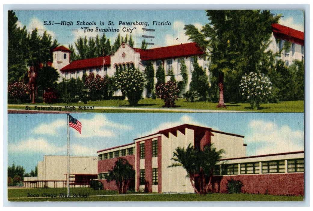 c1940s Boca Ciego High School and High School St Petersburg Florida FL Postcard