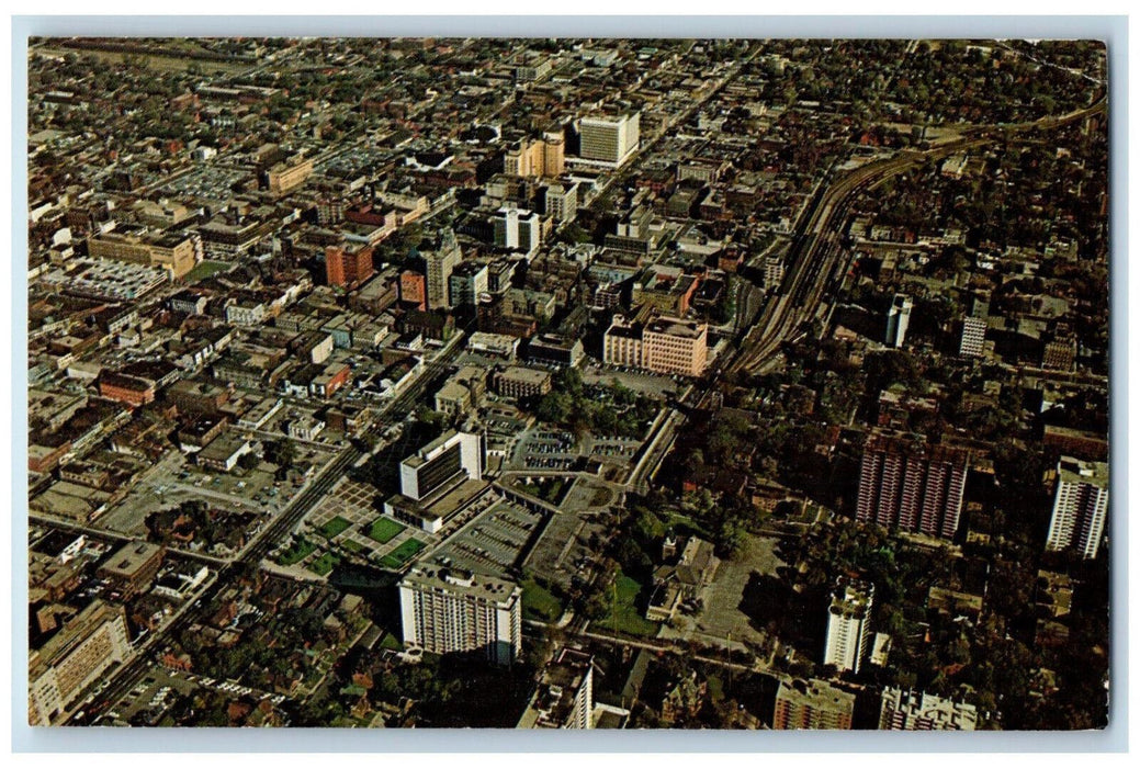 c1970's City Hall and East Aerial View of Downtown Hamilton Canada Postcard