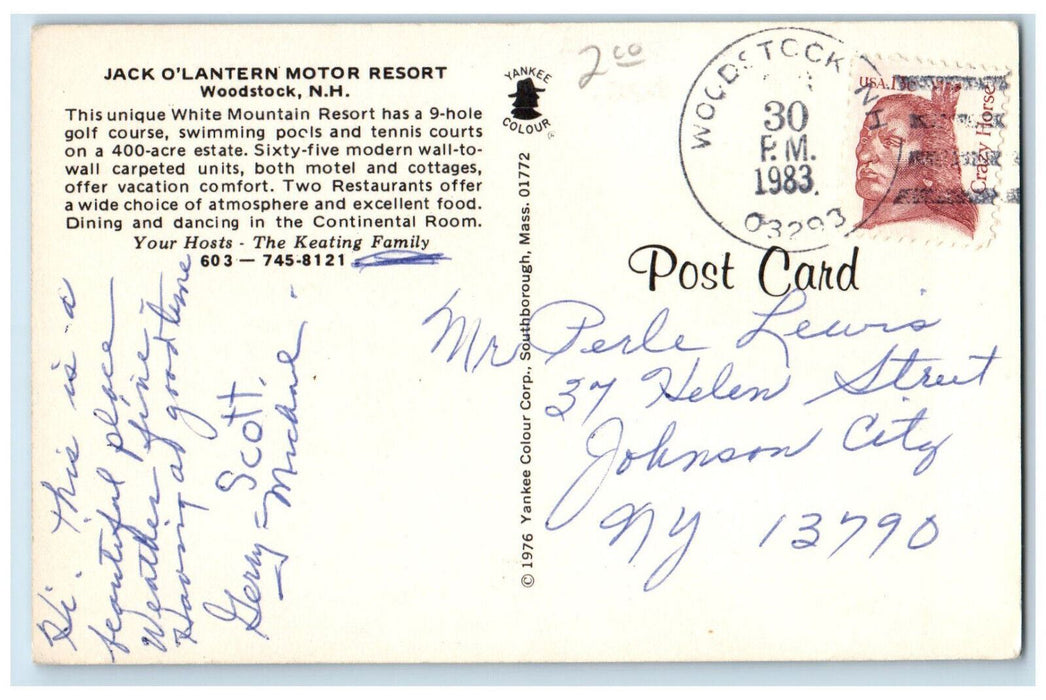 1983 Jack O'Lantern Motor Resort Woodstock New Hampshire NH Postcard