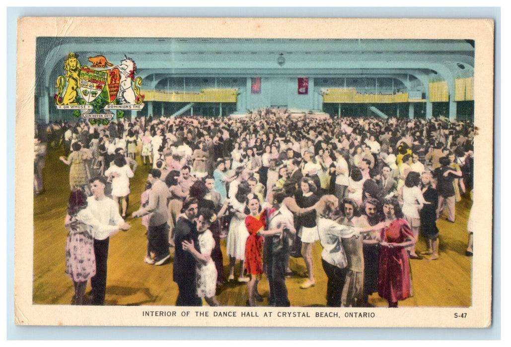 c1940's Dance Scene, Interior of the Dance Hall at Crystal Beach Canada Postcard