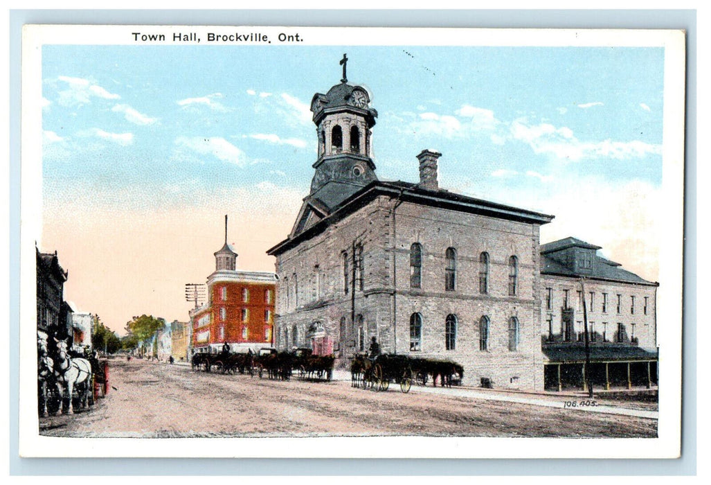 c1920's Horse, Carriages, Town Hall Brockville Ontario Canada Unposted Postcard