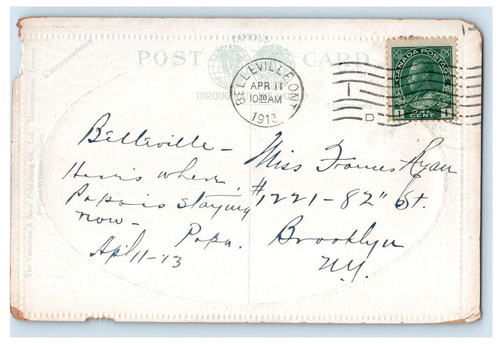 1913 Hotel Quinte Belleville Ontario Canada Antique Posted Postcard