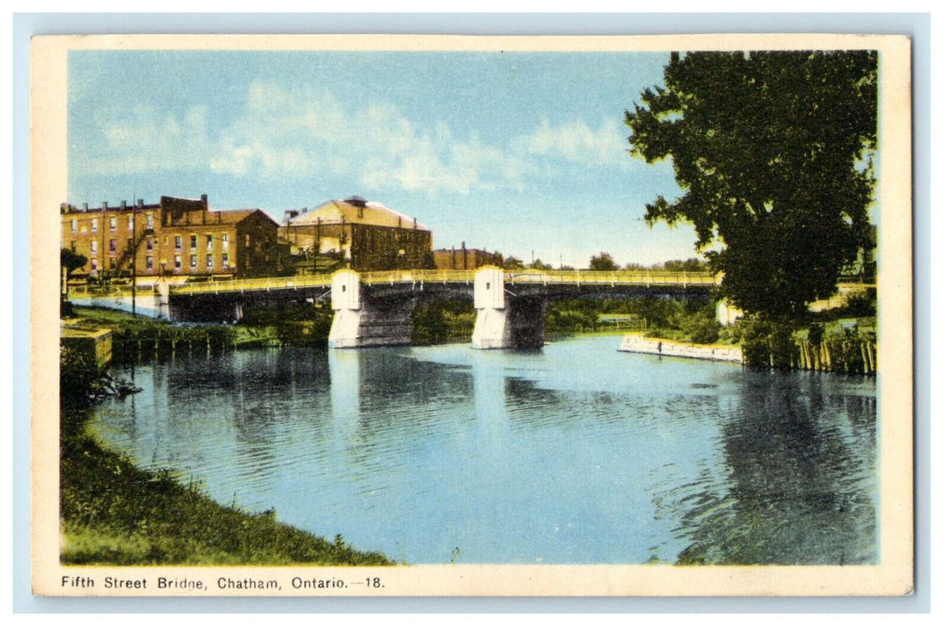 c1940's Fifth Street Bridge, Chatham Ontario Canada Unposted Postcard
