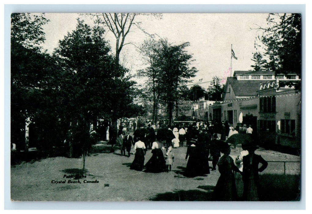 1909 Guests Gather on the Park Scene, Crystal Beach Canada Postcard